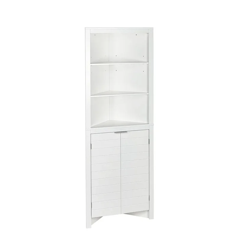 Tall Bathroom Storage Cabinet with Adjustable Shelves and Open Display Space