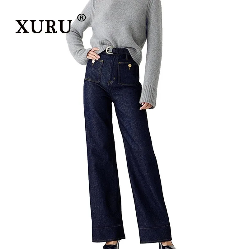 

XURU - New Women's Loose Straight Leg Wide Leg Flared Jeans, Y2k Clothing High Waist Versatile Long Jeans Men's Pants