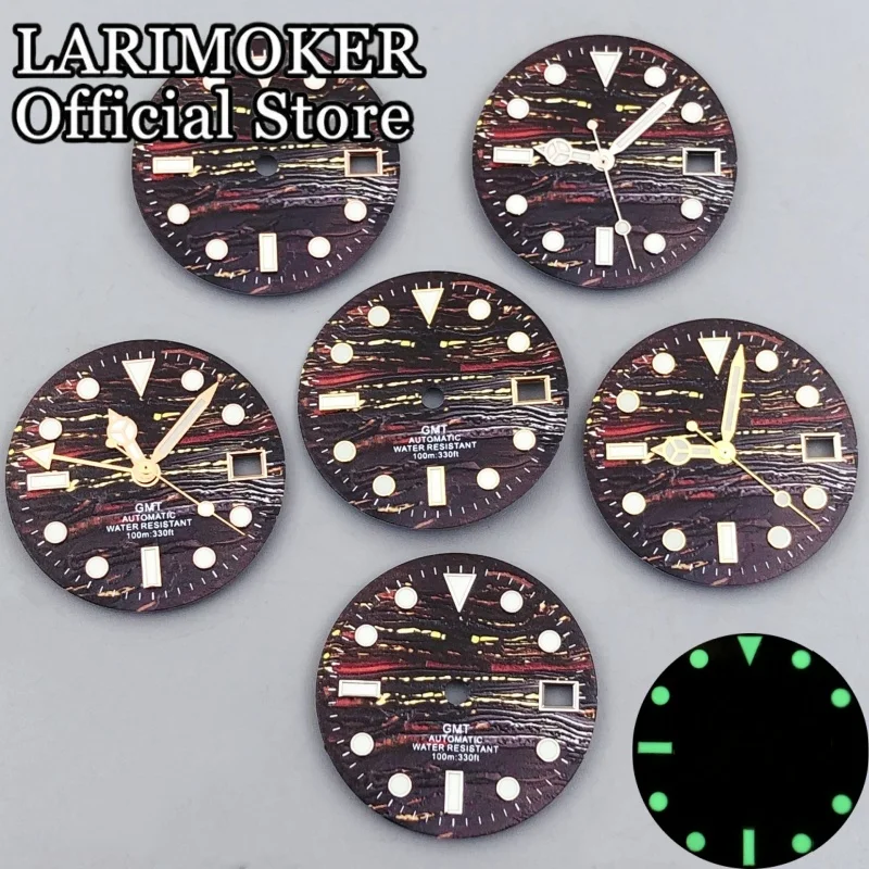 

LARIMOKER 29 мм черный метеоритный циферблат с окошком даты и указатели с зеленым светом подходит для NH34 NH35 автоматический механизм