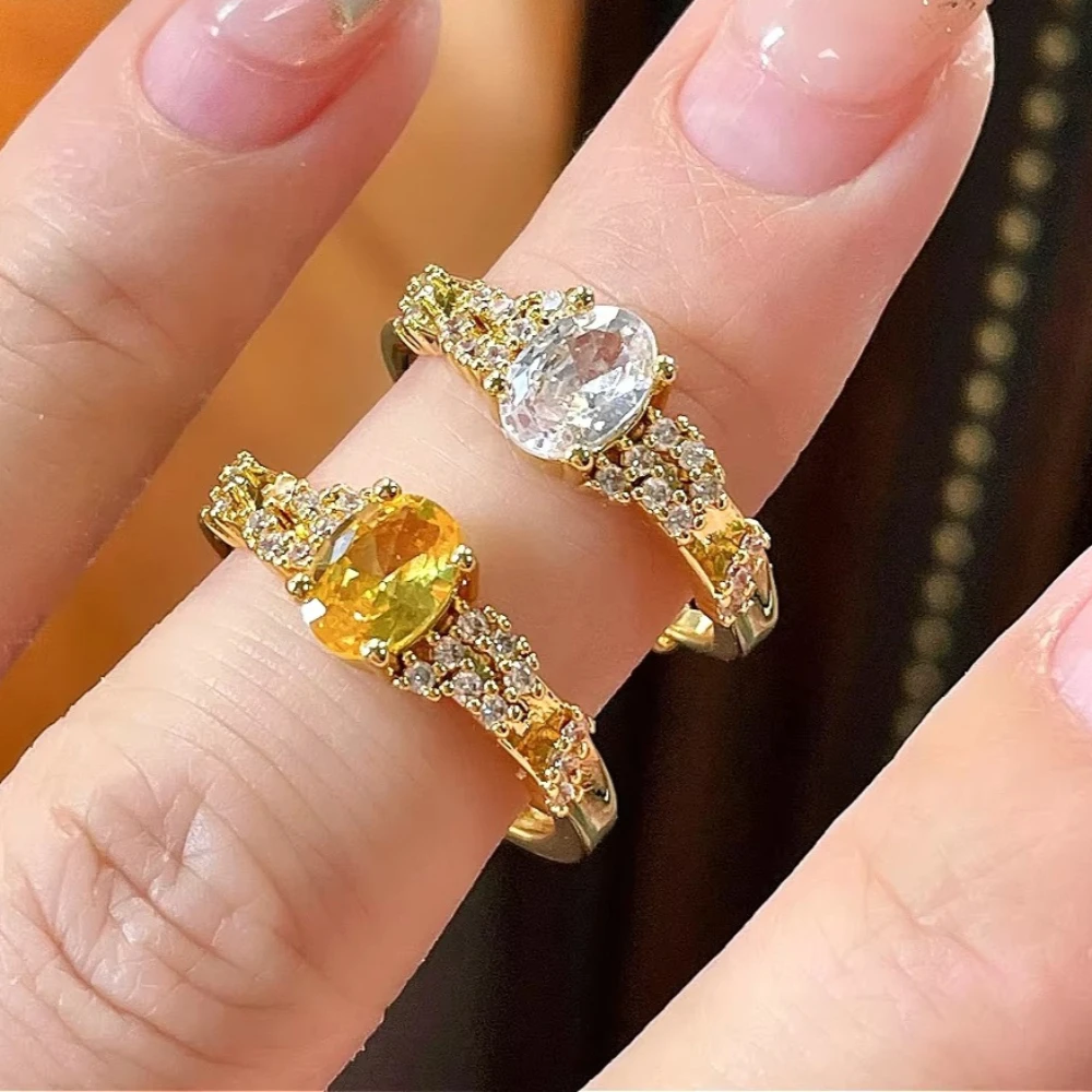 925 pure silver luxury ice flower ring - simple business casual vintage middle-aged gold diamond ring for women