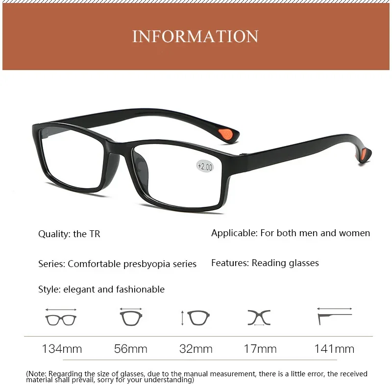 Anti Blue Light Blocking Orange blue Frame Reading Glasses Men Women TR90 Lightweight Presbyopia Eyeglasses Unisex