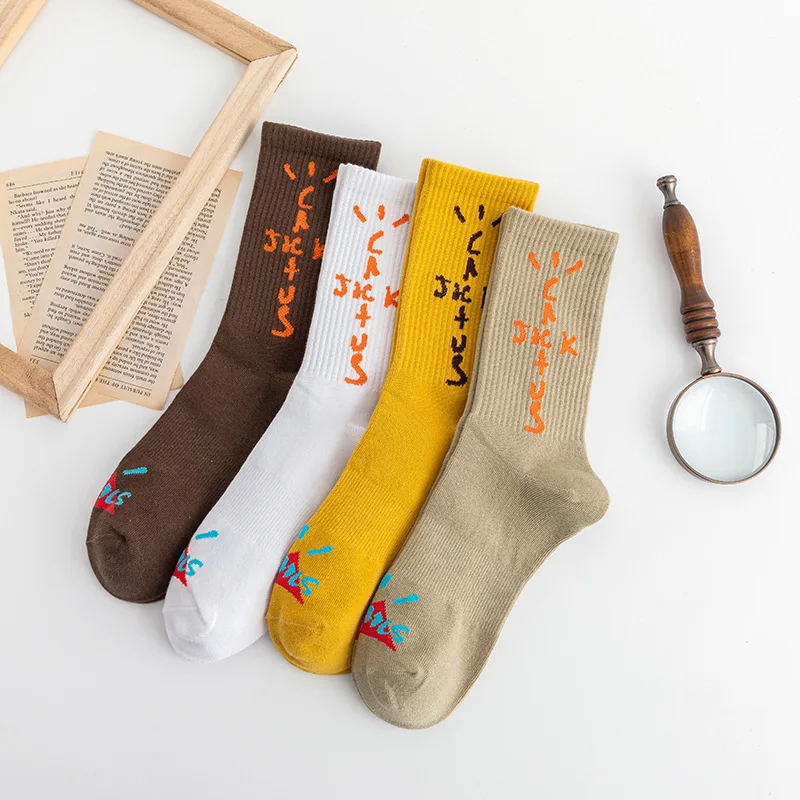 Travis Scott Fashion Hip Hop Socks AB Skateboard Striped Mid Tube Socks Solid Color Breathable Cotton Sock Women Cute Socks