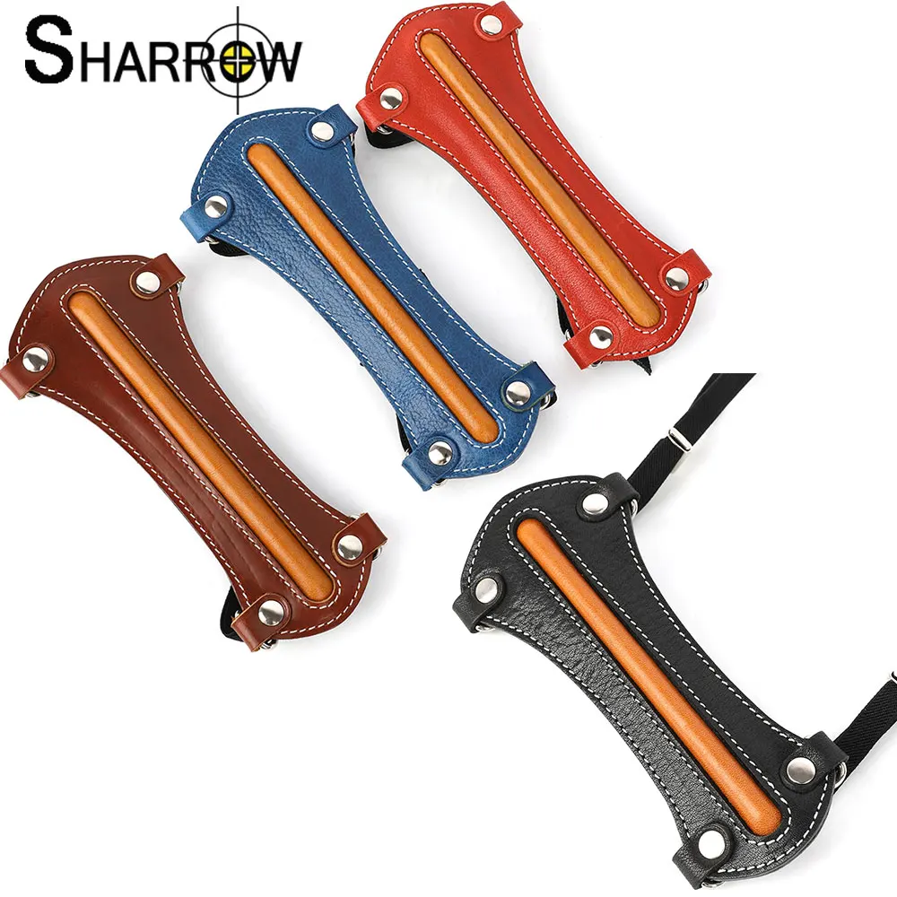 1pc Archery Arm Guard Pull Bow Forearm Protector Cowhide + Sheepskin Adjustable for Recurve Bow Shooting Training Accessories