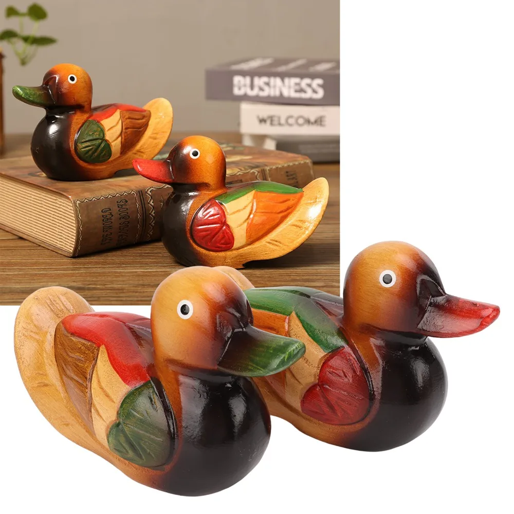 2pcs Statues Color Lasting Mandarin Duck Statues Hand Carved Safe Paint Garden Bird Statue Wood Wooden Duck Statues Home Decor