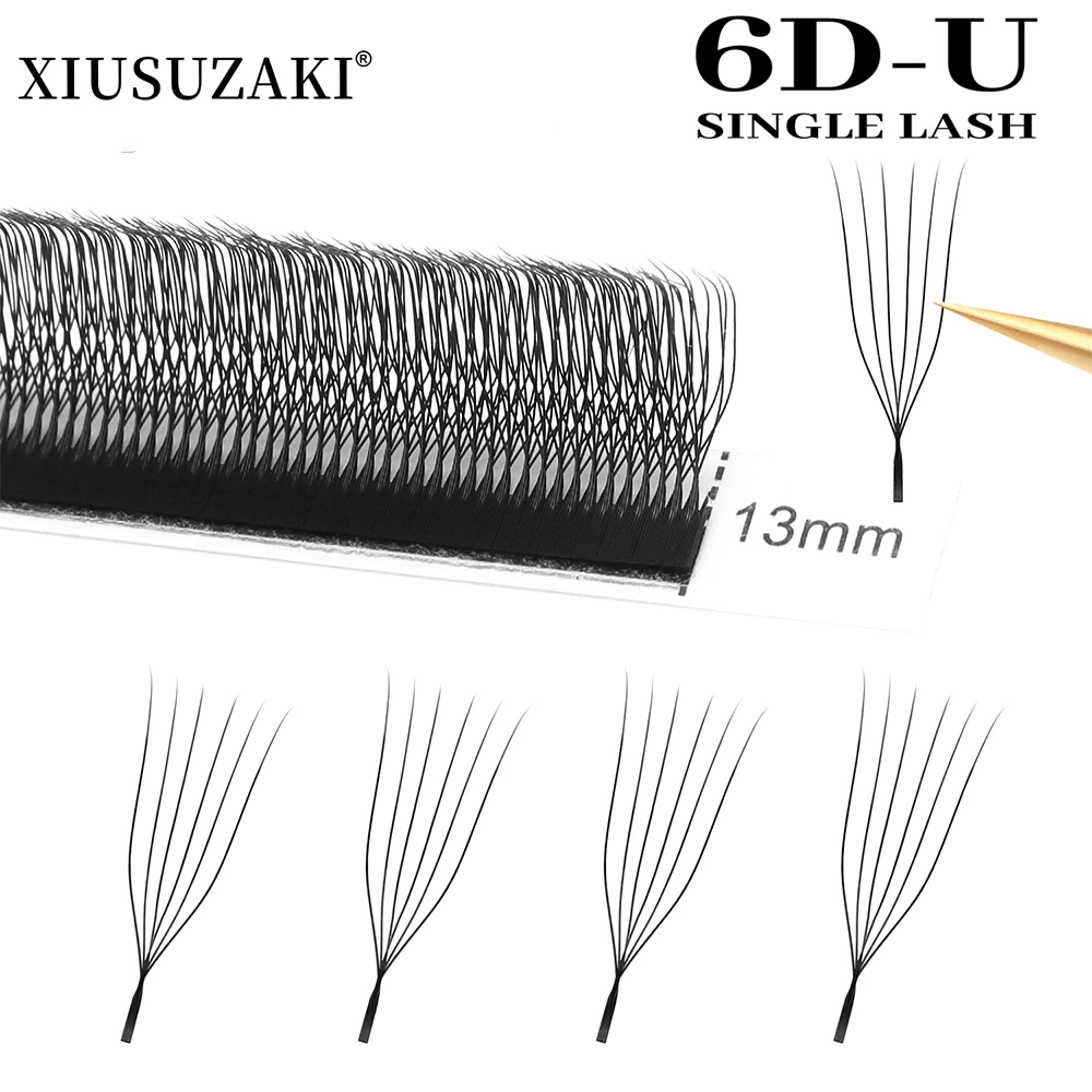 

XIUSUZAKI U Shape 6DW Lashes Extensions Matte Black U 6DW Eyelash Extensions Premade Fans Volume False Lashes Mink Eyelashes