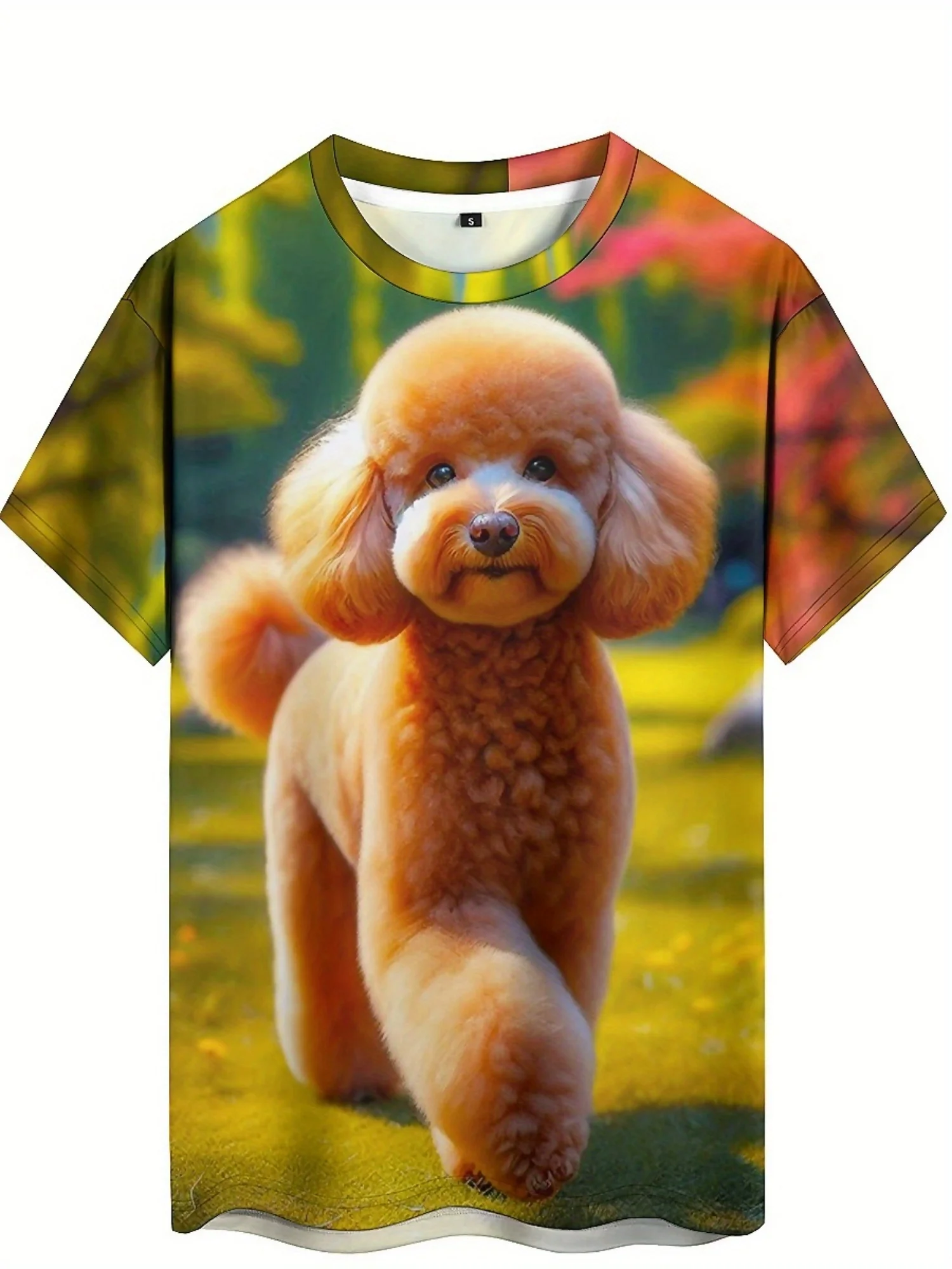 Camiseta masculina e feminina com estampa 3D tie-dye primavera/verão – tecido de poliéster macio, gráfico de poodle fofo