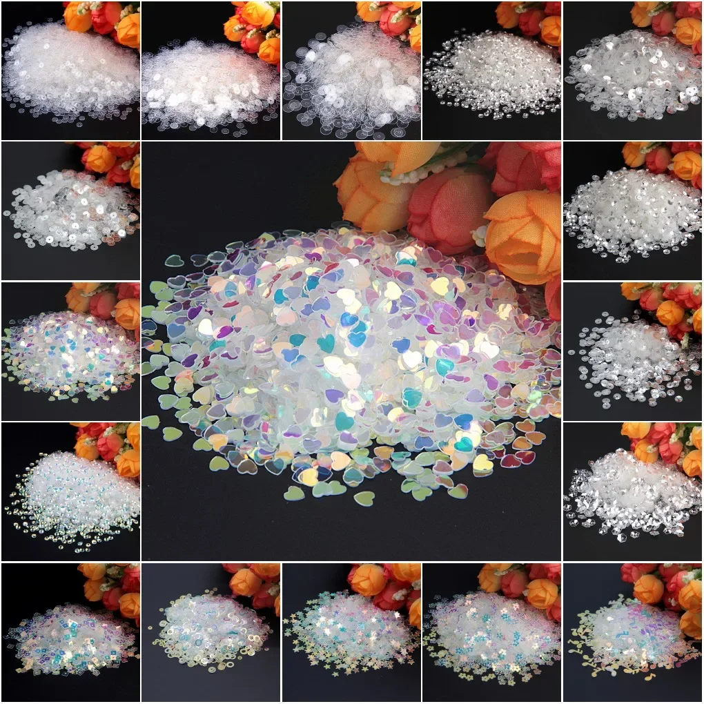 10g Paillettes 3mm-10mm Crystal Transparent Sequins Flat Cup Plum Square PVC Loose Sequin For Crafts Garments Sewing Accessories