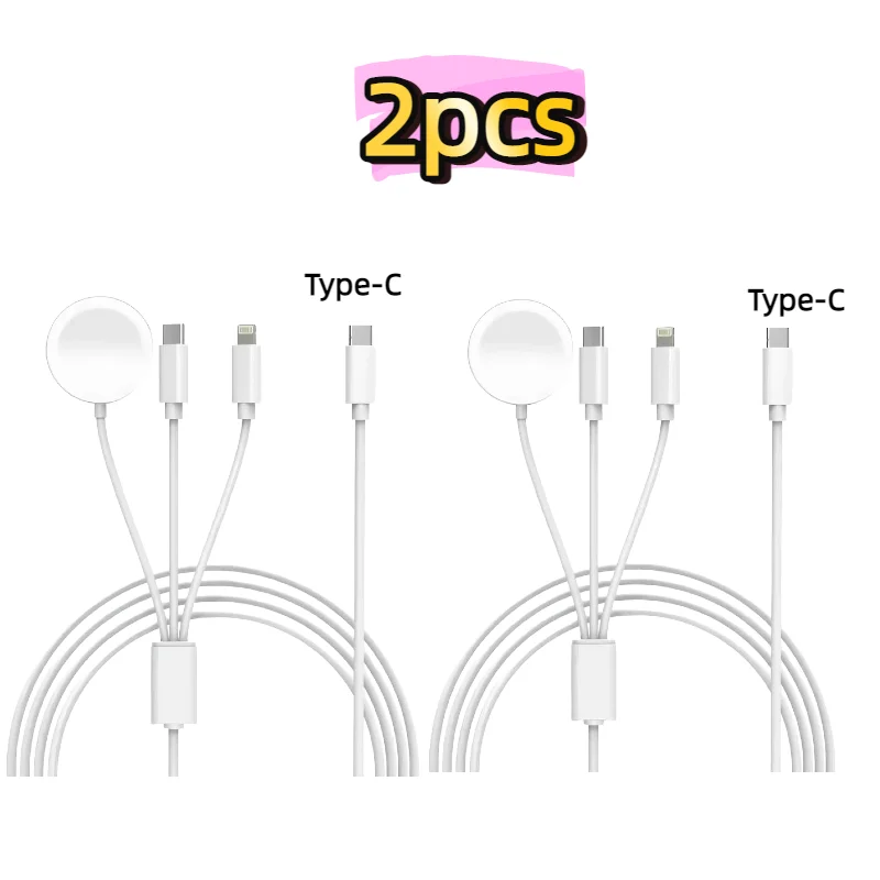 2Pieces Type-C Interface Three-in-One Multifunctional Power Charging Cable, Integrated Magnetic Charging Pad for Watches + Light