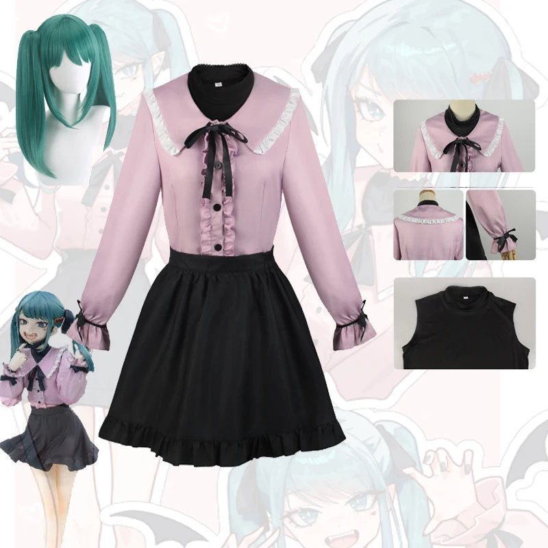 Anime Project Sekai Cosplay Costume Mikuku Outfit Vampire Disguise Performance Stage Skater Maid Dress Women's Wig Costume Set