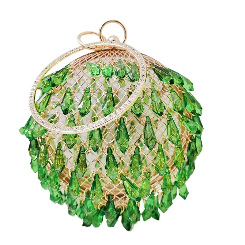 

Прозрачный акриловый клатч с кристаллами-каплями, круглая полая металлическая клетка для птиц, ручная сумка для ужина, женская вечерние сумочка-кошелек