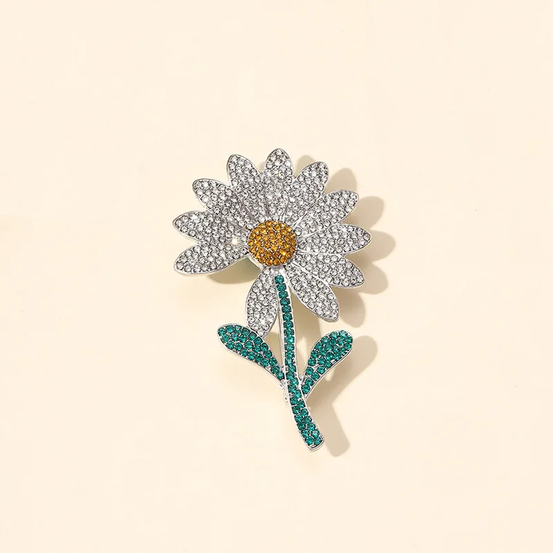 Brooch Zircon Sunflower Elegant Premium Gold Plated Pin for Women Shirt Coat Handbag Casual Evening Lightweight Small