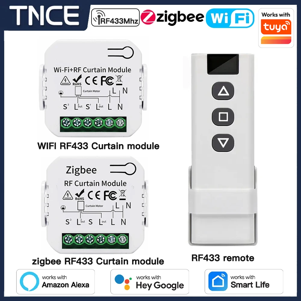 

Модуль переключателя для штор TNCE Tuya, Wi-Fi, zigbee, rf433mhz, выключатель для роликовых жалюзи, умное управление голосом, Alexa, Google Home