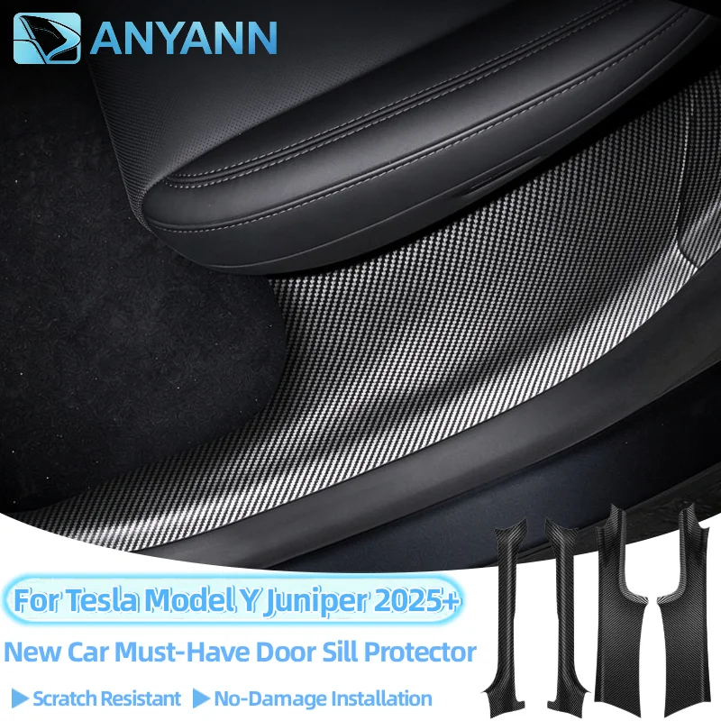 For Tesla Model Y Juniper 2025+ LHD TPE Embedded Door Sill Protector Front Rear Scuff Guard Easy Clean Interior Accessories