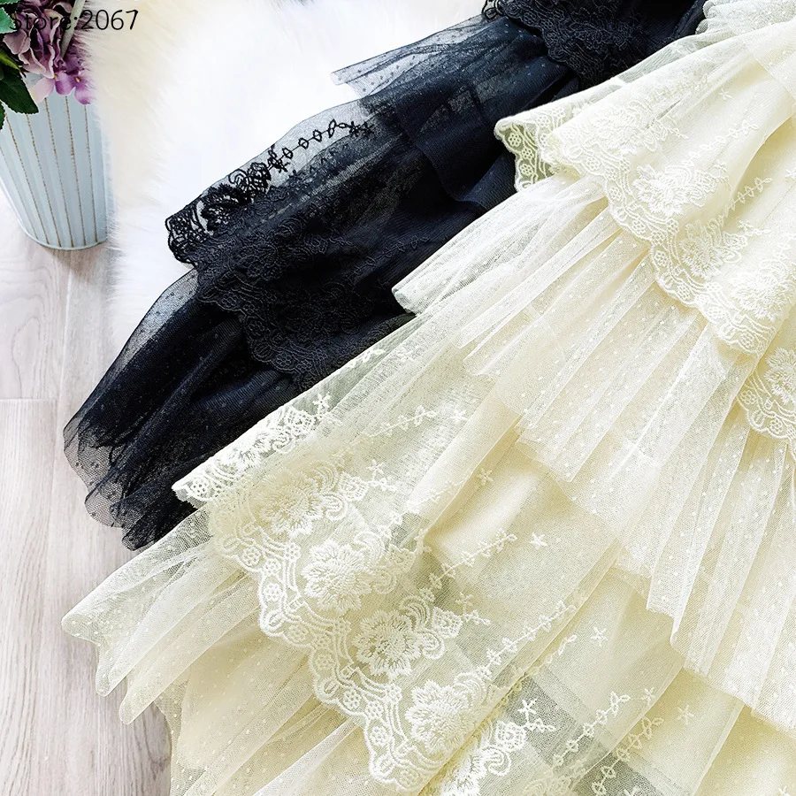 Women Skirts Cake-Style Skirt Spring Summer Fashion Lace Skirts Ladies High-Waisted Slimming Long Lace Skirt Elegant Tulle Skirt