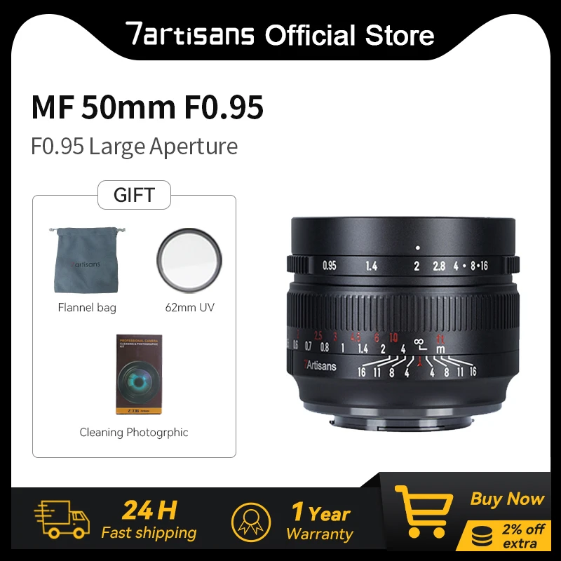 7artisans 50mm F0.95 APS-C Manual Focus Large Aperture Prime Lens for Sony E Canon RF Fuji FX Nikon Z Z50 Micro 4/3