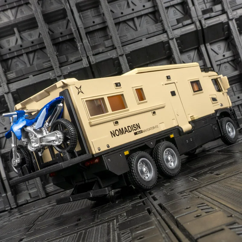 1:32 Mercedes Benz Truck Navigator Touring RV Model Legering Model Auto Off-road Auto Jongen Power Back Geluid en Licht Speelgoedauto