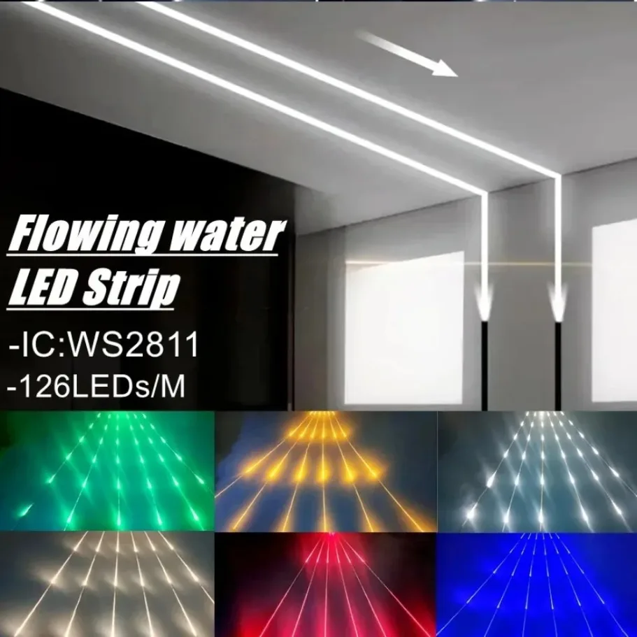 DC24V WS2811 SMD2835 LED Strip 126LEDs/m Smart Running Water Flowing Light IP30 Flexible Tape with Wireless Controller 0.5m-10m