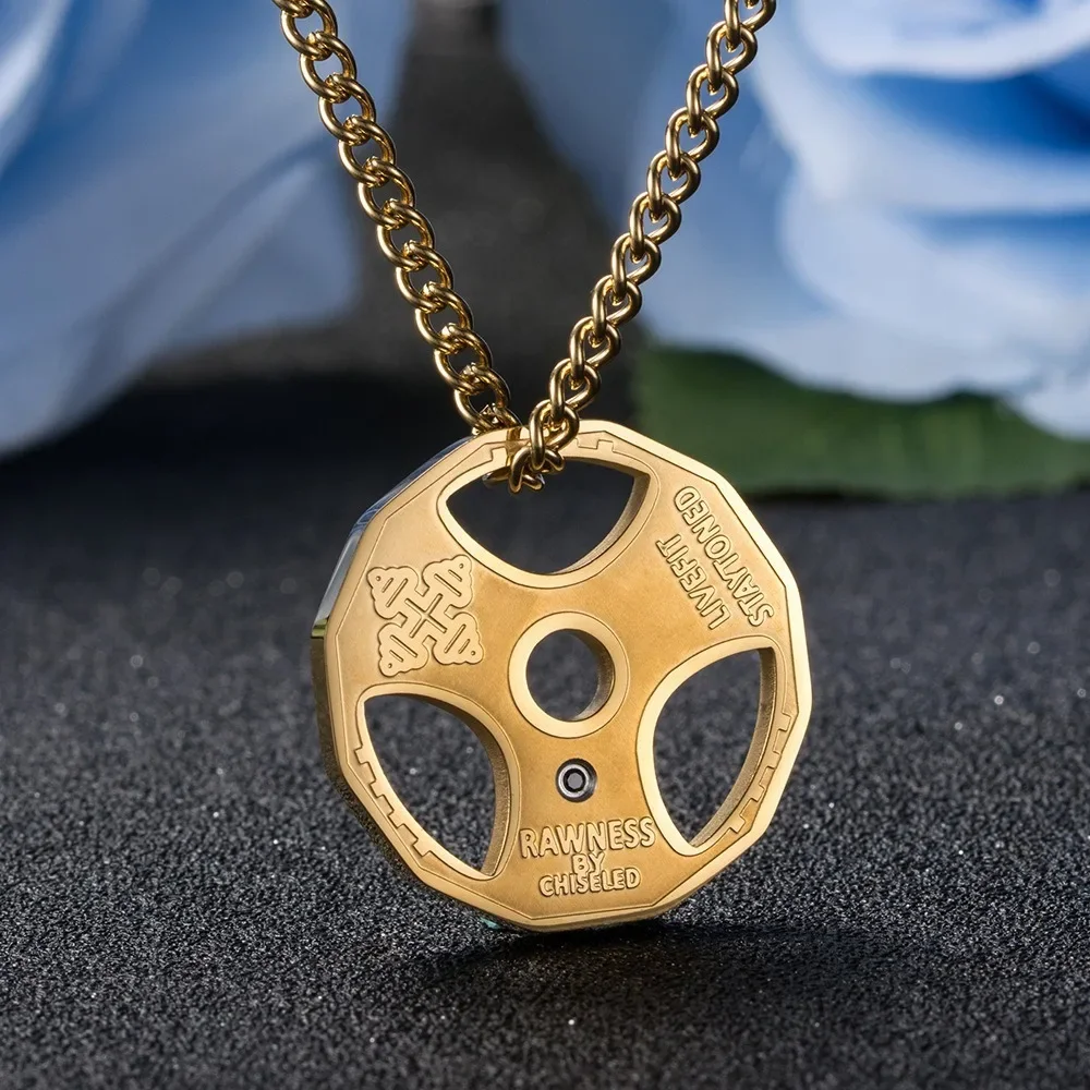 Vintage Fashion Trend Niche Men's Fitness Pendant Necklace with Weight Plate Pendant Weightlifting Bodybuilding Sports Jewelry