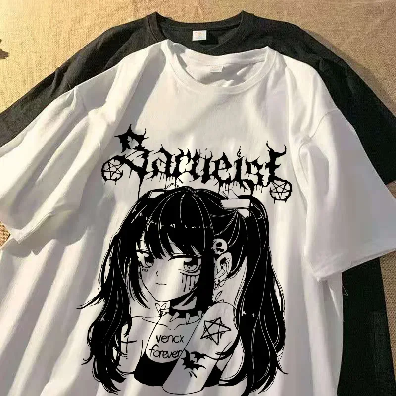 Harajuku Anime Women T Shirt Loose Oversized T Shirt Female Clothes Summer Graphic Top for Cartoon Tee Shirt Japanese Streetwear