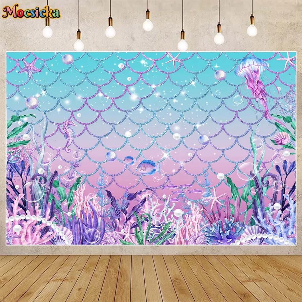 Mocsicka Mermaid Photography Backgrounds Under The Sea Seaweed Girl Birthday Party Decor Cake Smash Backdrop Photo Studio Props