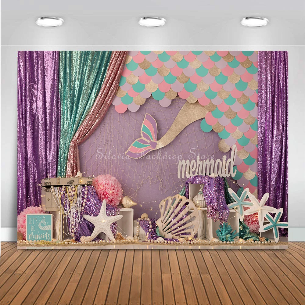 Under The Sea Photo Background Fantasy Purple Mermaid Photography Backdrop Girl Princess Birthday Cake Smash Photo Studio Props