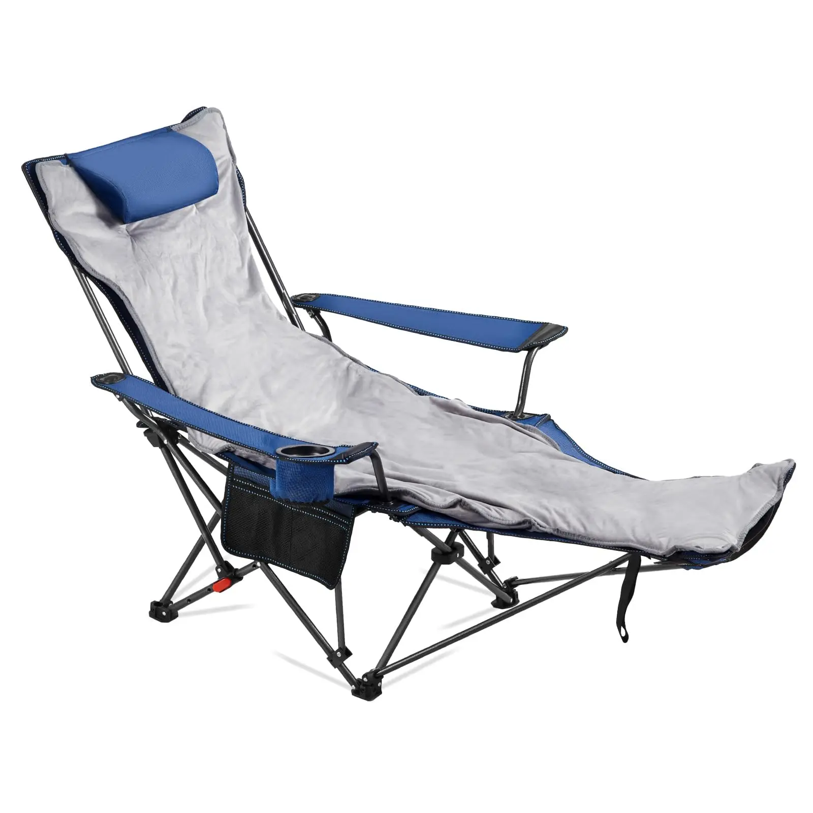 

Reclining Camping Chair With Footrest And Plush Cushion, 4 Adjustable Positions, Heavy Duty Folding Lounger For Adults, Blue