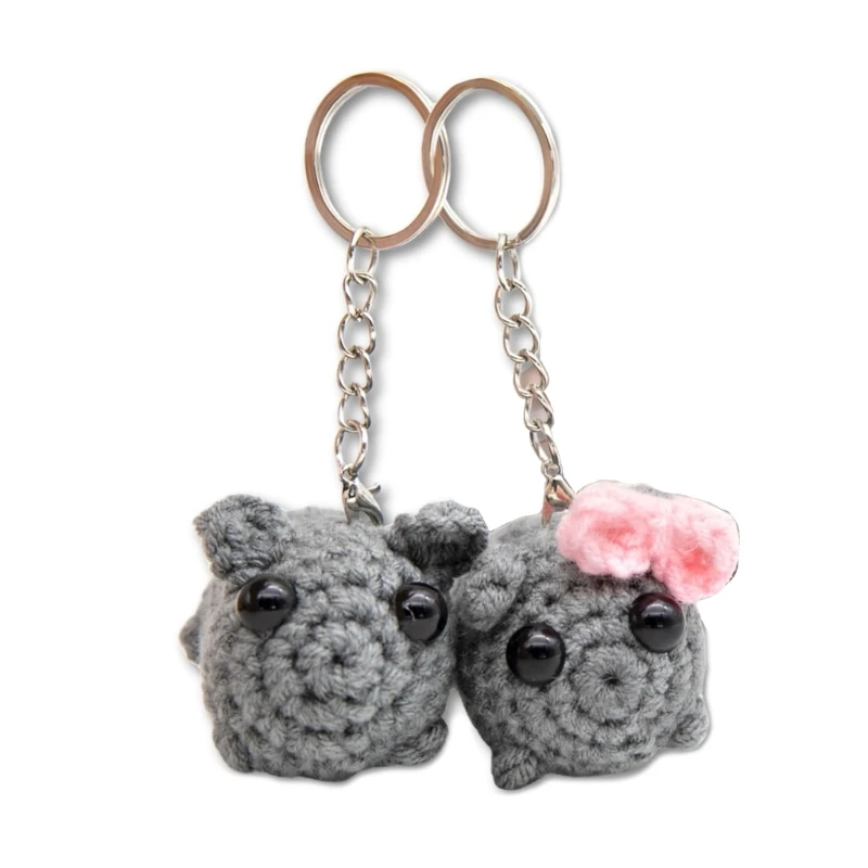 Fashionable Crochet Sad Hamster Keychain Charm Pendant Portable Key Holder Pair 2 Pieces Set Memorable Gift for Lovers