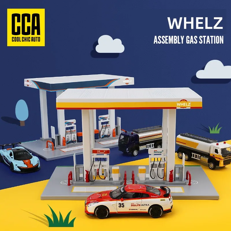 ミニカー Shell patrol station diorama playset 1/64 Shell Gas Station Playset Diorama with Volvo Oil Tanker