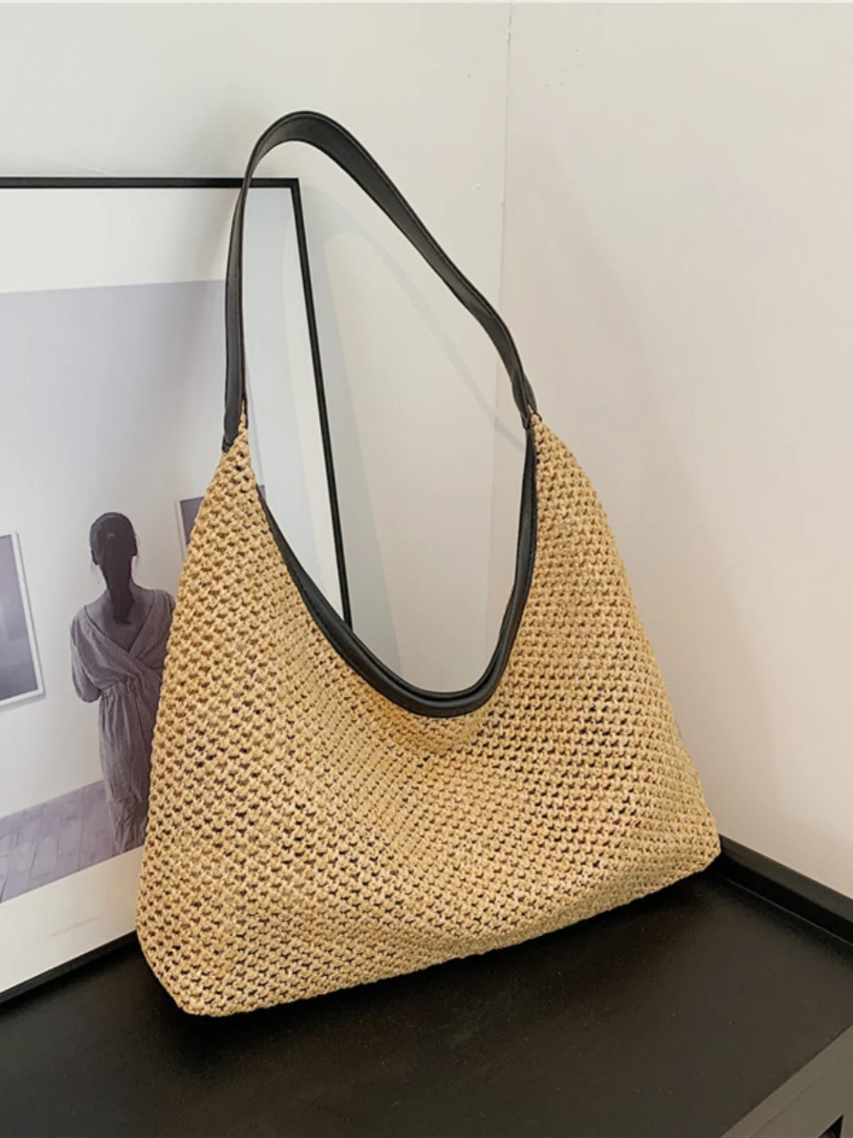 Retro Woven Straw Tote Bag Large Capacity Underarm Single Shoulder Beach Bag Women's Bag Popular Internet Celebrity Style