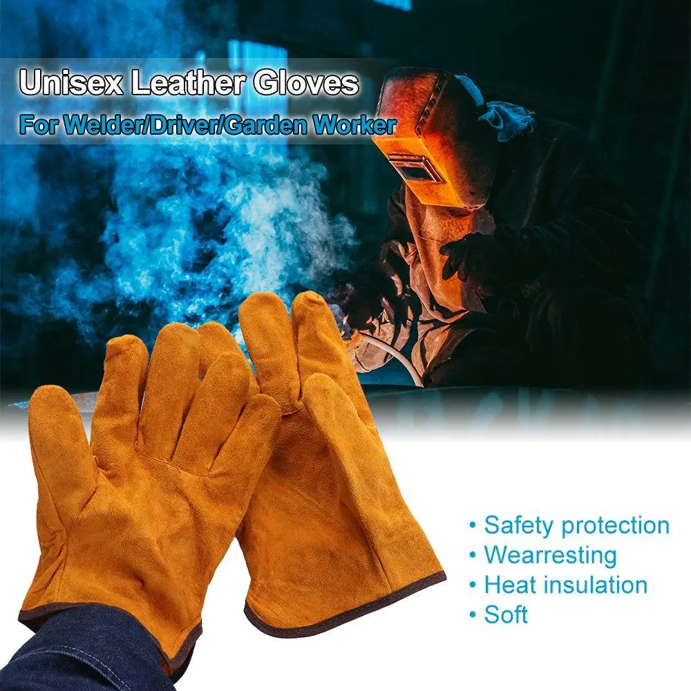1 Pair Durable Fireproof Welding Gloves Cow Leather Labor Protection Work Safety Glove Anti-Heat Antiskid Welder Gloves Welding