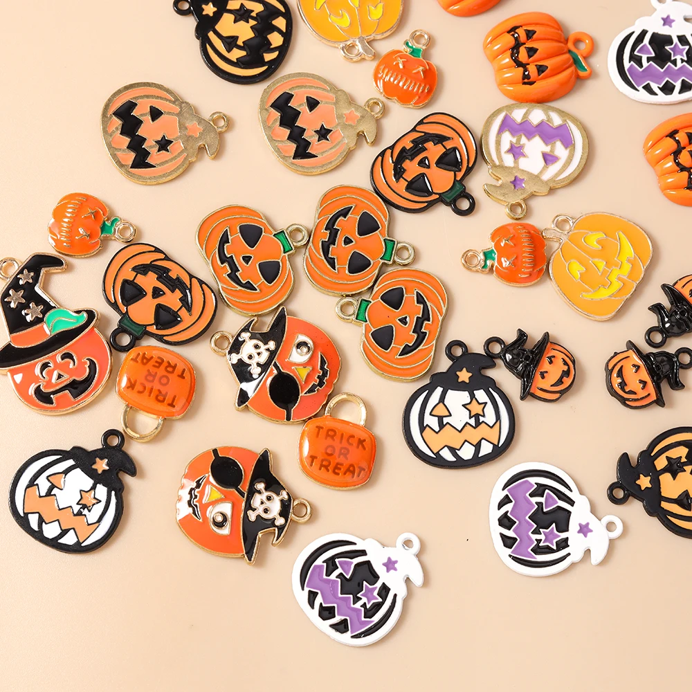 Leslie 10 Stück gruselige Halloween-Kürbis-Anhänger für DIY handgefertigte Halloween-Halsketten, Armbänder, Schmuckherstellung, Zubehör – Detail 1