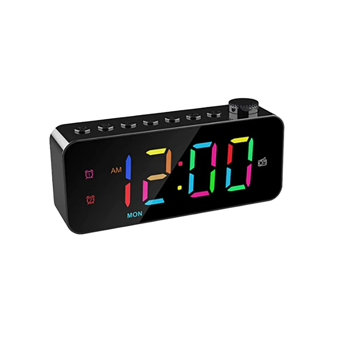 

RGB Digital Alarm Clock Radio, Dual Alarm with Weekday/Weekend Mode, Snooze, FM Radio Sleep Timer, USB Charging Port