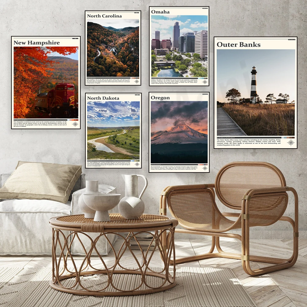 Outer Banks, Oregon, Omaha, Oklahoma, North Dakota, Rhode Island, New Jersey, New Hampshire, Nevada, Michigan USA travel poster
