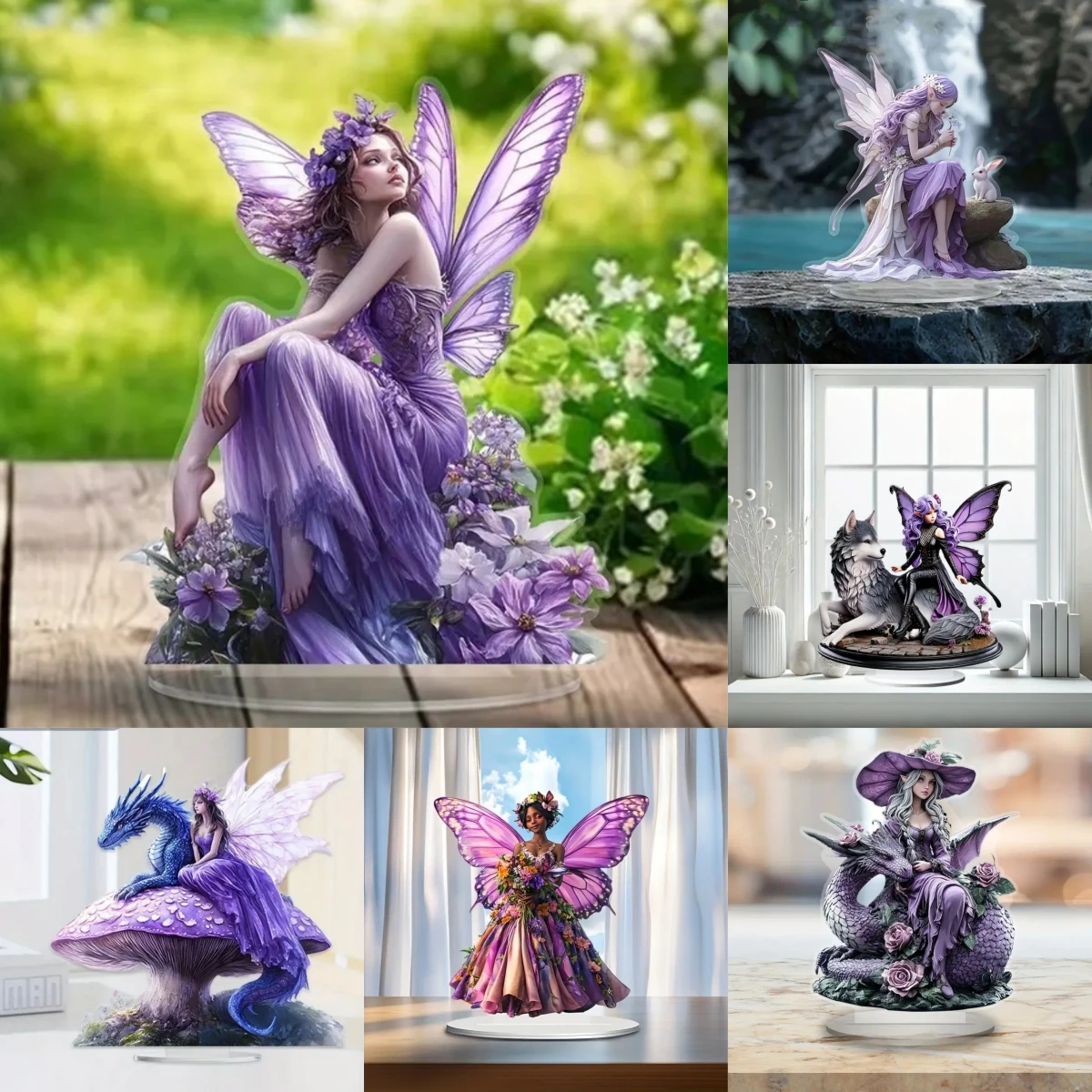 Placa acrílica plana 2D de elfos morados de hadas, hogar, oficina, cafetería, habitación, estudio, vitrina, mesa, adorno de escritorio, letrero decorativo, regalo