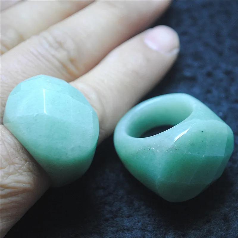 1PC Men\'s Nature Green Aventurine Ring Faceted Surface Fashion Jewelry Size 20MM/21MM for Party Wear