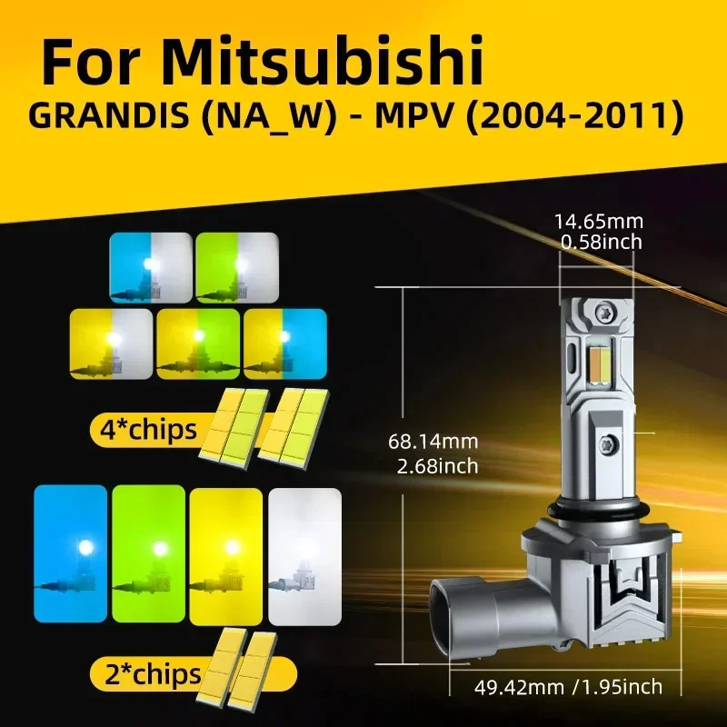 2 قطعة سيارة LED الجبهة أضواء الضباب مصباح لمبات أبيض أصفر ثنائي الألوان المبديل لميتسوبيشي غرانديس NAW 2004 2007 2009 2010 2011 #2