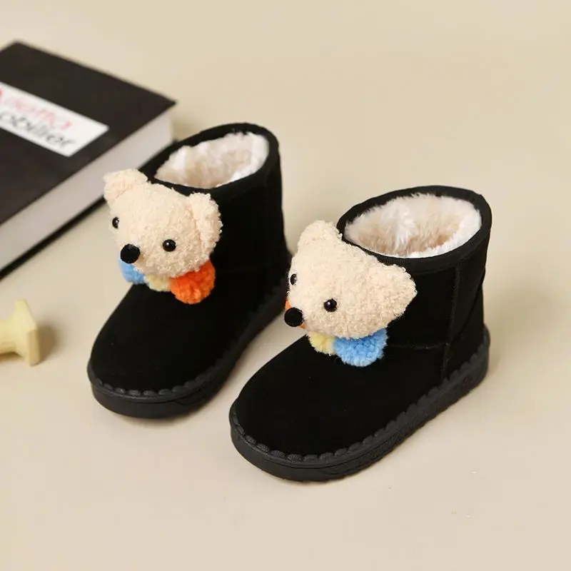 

Зимние сапоги для девочек, зима 2026, утепленные детские хлопковые сапоги на флисовой подкладке, короткие сапоги в корейском стиле с мультяшным медведем