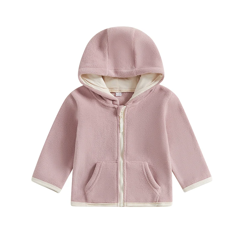 

Kids Baby Winter Hoodie Lightweight Solid Color Plush Zipper Cardigan Winter Jacket for Infant Spring Fall Outwear