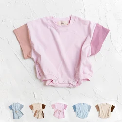 2024 Summer Newborn Baby Boys Girls Oversized Rompers Clothes 0-24M Patchwork Color Cotton Short Sleeve Bodysuit Basic Jumpsuits