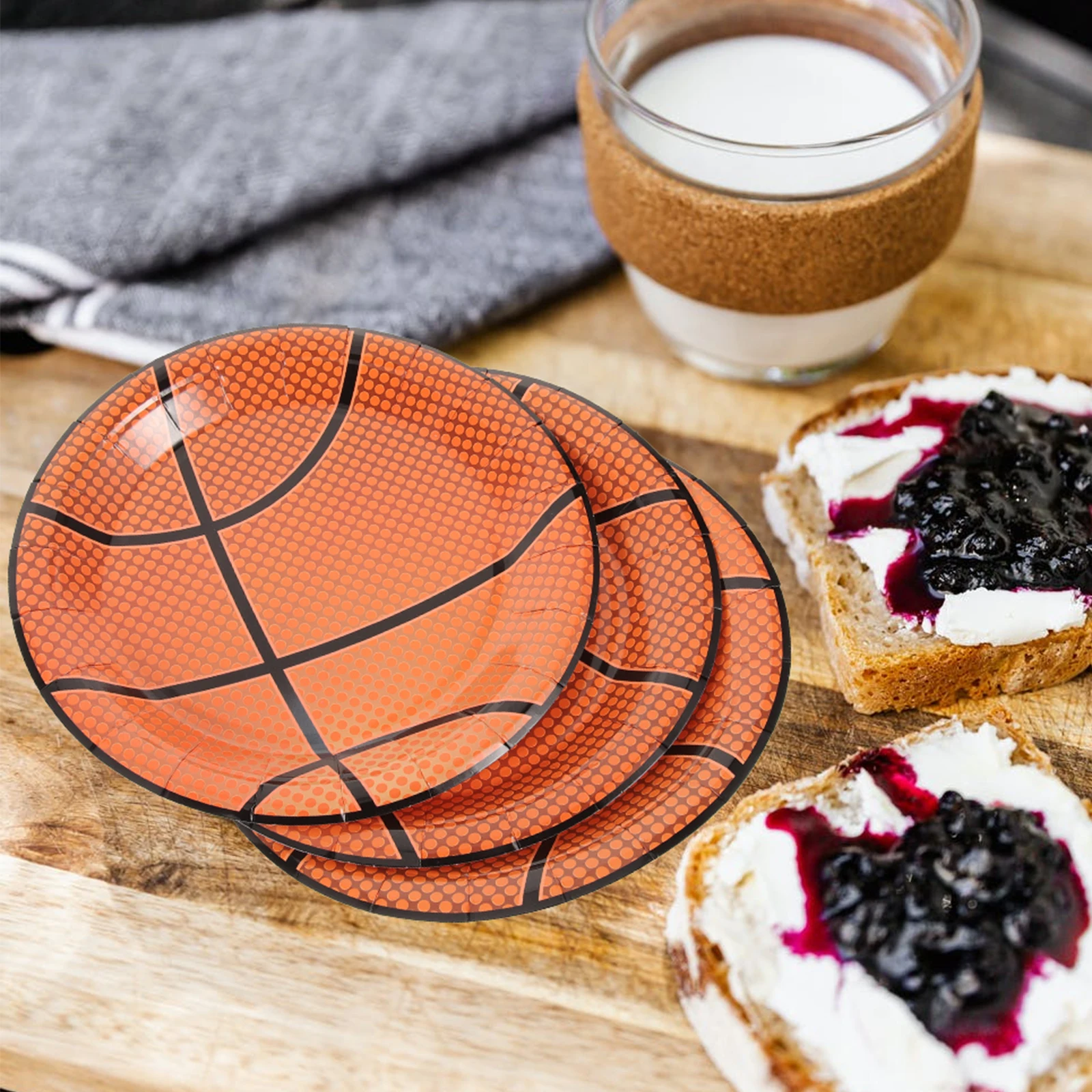 

40pcs Paper Plates Cups Disposable Party Tableware Basketball Theme Supplies Sturdy Plates For Cake Water Juice Milk