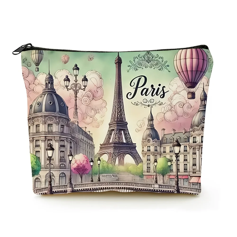 A Paris themed makeup bag - cute multifunctional zipper pouch for women, jewelry storage bag