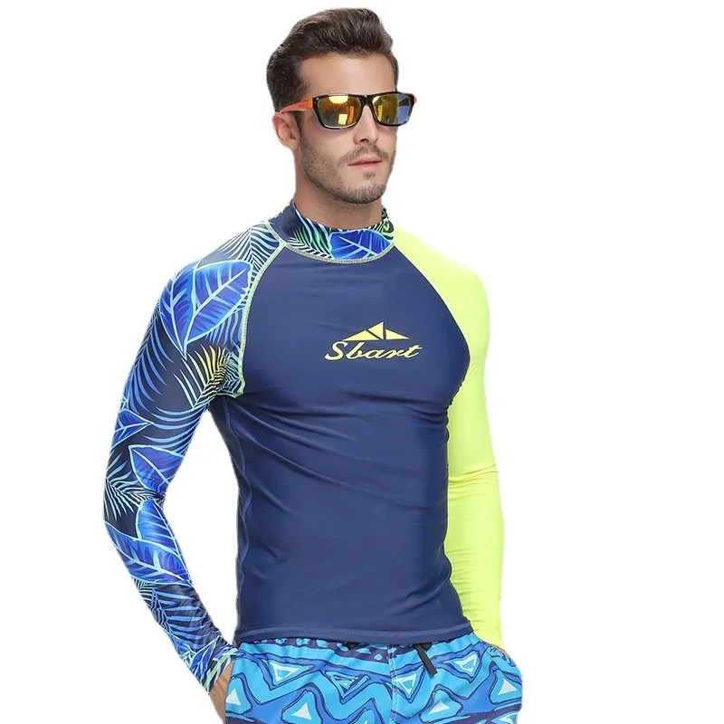 SBART-Long Sleeve Swimwear for Men, Rashguard, Surfing Diving Shirt, UV Protection, Rash Guard Bodysuit, Plus Size Swimsuit