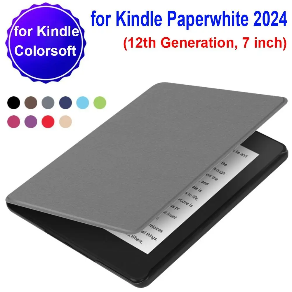 Solid Color Protective Case Custer PU Leather Auto Sleep/Wake Colorsoft Shell for Kindle Paperwhite 2024 12th Generation 7 inch