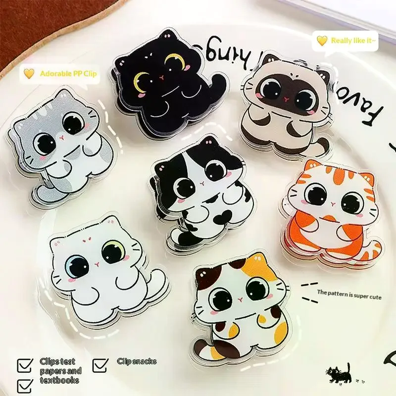 Kawaii Cartoon Cat PP Clips Kitten Hand Account Clip Acrylic Stationery Note Clip Cute Creative BB Clips Student Gift 7Pcs