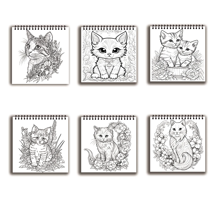 Cute Cats and Dogs Coloring Book - 8.27 x 8.27 inches 32 pages coloring book - Ideal gift for family or friends