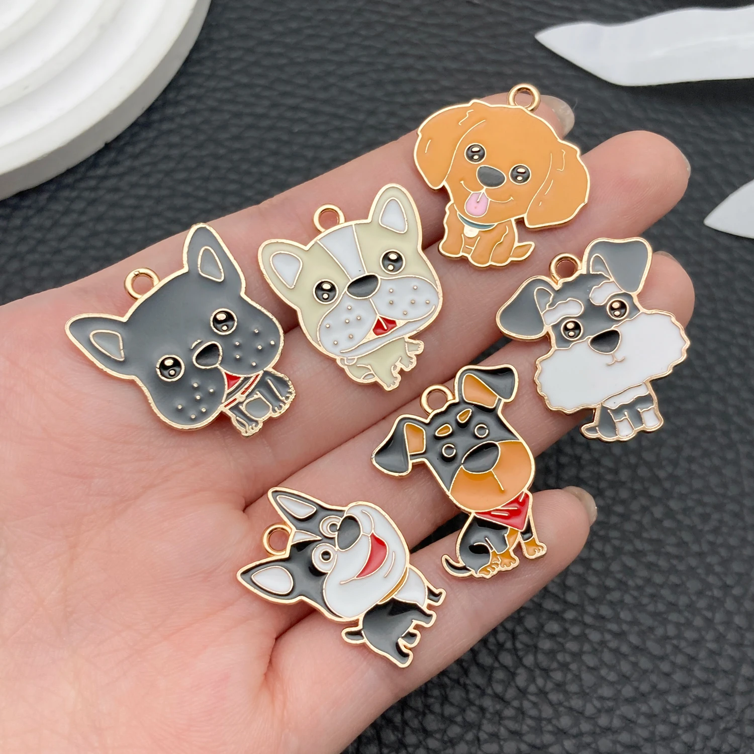 Set of 5 or 11 Zinc Alloy Puppy Pendants for Crafting Earrings, Bracelets, Necklaces, Keychains and Bag Accessories