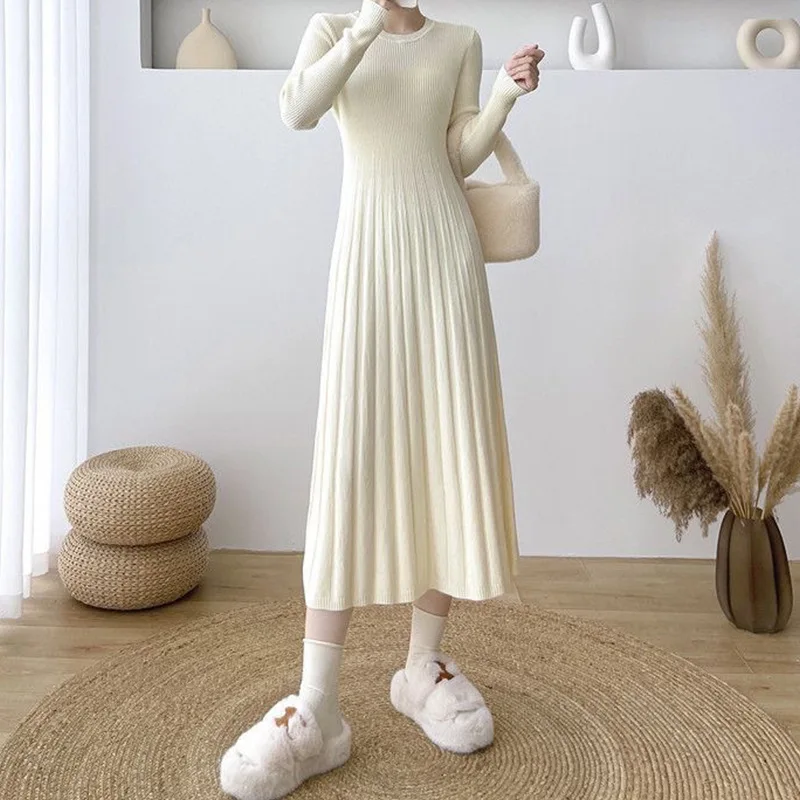 

Autumn Winter Knee-Length Hooded Knit Dress Women's Fashion Casual Plus Size Loose Sweater Dress