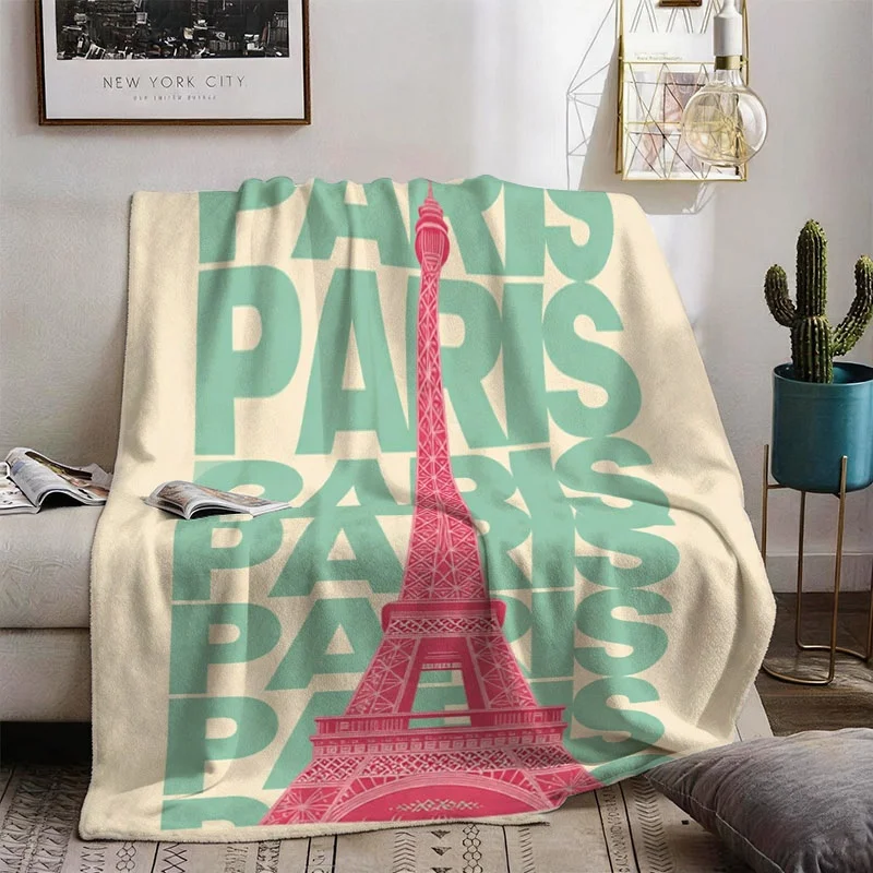 Paris Eiffel Tower Blanket Throw Decorative Boho Home Decor Fall Winter Cozy Giant French Paris Trip Gift for Couch and Bedding