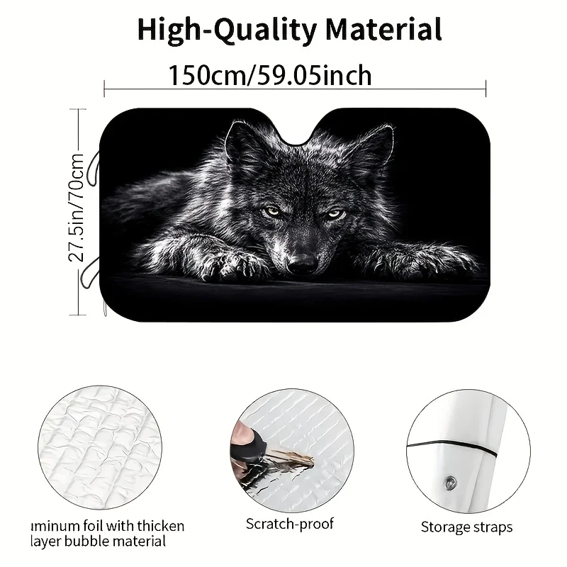 1pc Wolf Pattern Car Windshield Sunshade, High Density Thermal Insulation And Sun Protection, Effectively Block Ultraviolet Rays