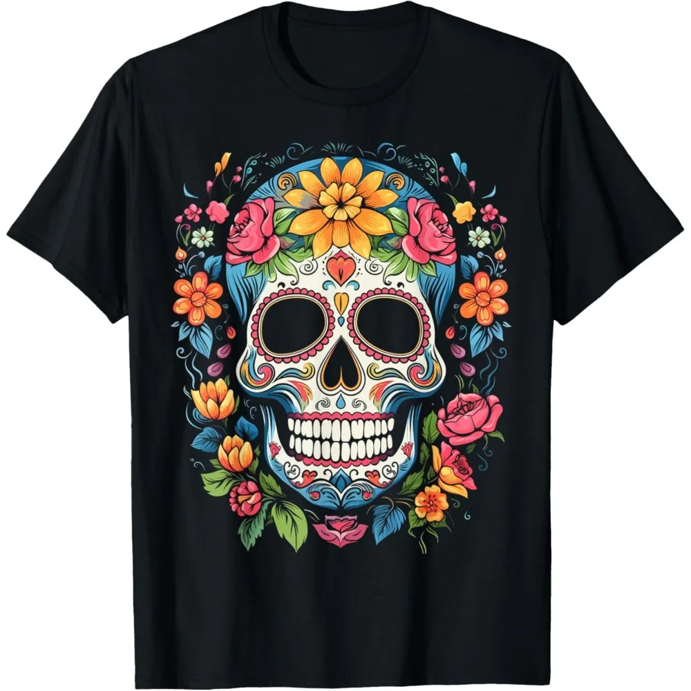 2025 calavera De azúcar camiseta para mujer Dia De Los Muertos Día De los muertos esqueleto mexicano gótico Halloween Vintage camisetas gráficas
